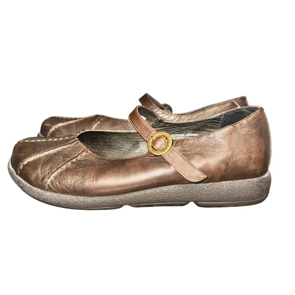 Dansko Giselle Mary Jane Flats Women's Size 10.5 Brown Leather Buckle Shoes